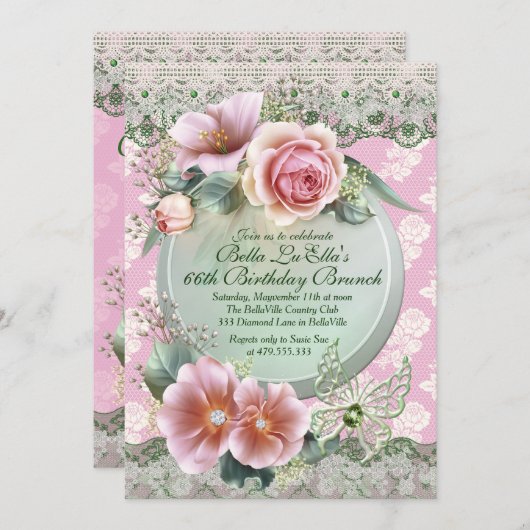 誕生日ブランチマザーズ昼食会招待状 招待状 (正面/裏面)