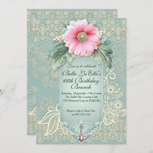 誕生日ブランチマザーズ昼食会招待状 招待状 (正面/裏面)
