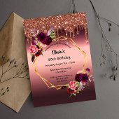 誕生日ブルゴーニュの花グリッター幾何学的 招待状