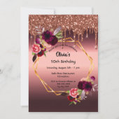 誕生日ブルゴーニュの花グリッター幾何学的 招待状 (正面)