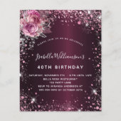 誕生日ブルゴーニュグリッターフローラ予算の招待 チラシ (正面)