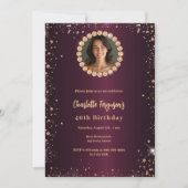 誕生日ブルゴーニュダイヤモンドグリッター写真 招待状 (正面)