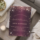 誕生日ブルゴーニュバラ金ゴールドきらめき 招待状