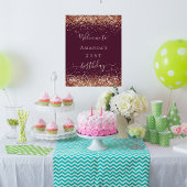 誕生日ブルゴーニュバラ金ゴールドグリッターダスト歓迎 ポスター