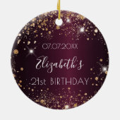 誕生日ブルゴーニュバラ金ゴールドグリッター名elegan セラミックオーナメント (裏面)
