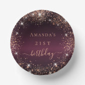 誕生日ブルゴーニュバラ金ゴールド名スクリプト ペーパーボウル (正面)