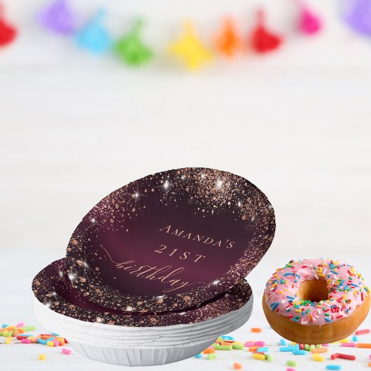 誕生日ブルゴーニュバラ金ゴールド名スクリプト ペーパーボウル