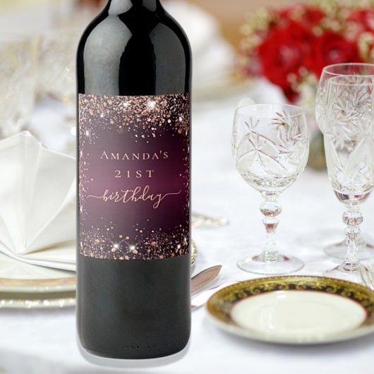 誕生日ブルゴーニュバラ金ゴールド名スクリプト ワインラベル