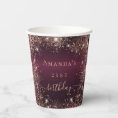 誕生日ブルゴーニュバラ金ゴールド名パーティー 紙コップ (裏面)