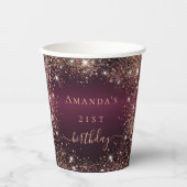誕生日ブルゴーニュバラ金ゴールド名パーティー 紙コップ (正面)