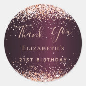 誕生日ブルゴーニュバラ金ゴールド感謝してい紙吹雪ユー ラウンドシール (正面)