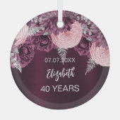 誕生日ブルゴーニュピンクの花の名前 ガラスオーナメント (正面)