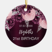 誕生日ブルゴーニュピンクの花の名前 セラミックオーナメント (正面)