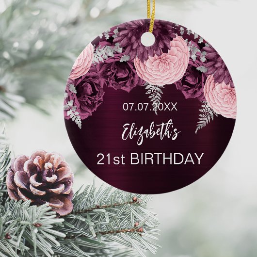 誕生日ブルゴーニュピンクの花の名前 セラミックオーナメント