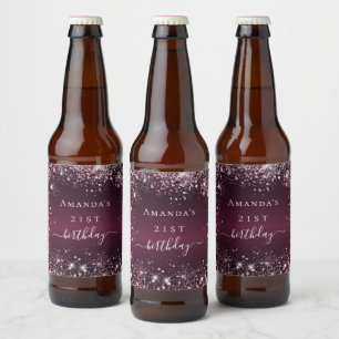 誕生日ブルゴーニュピンクグリッターのダストネームスクリプト ビールラベル