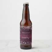誕生日ブルゴーニュピンクグリッターのダストネームスクリプト ビールラベル (正面)