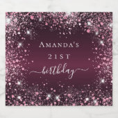 誕生日ブルゴーニュピンクグリッター名文字 スパークリングワインラベル (シングルラベル)