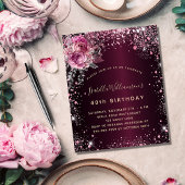 誕生日ブルゴーニュピンク花模様予算の招待 チラシ