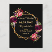 誕生日ブルゴーニュフローラブラック日付を保存 ポストカード (正面)