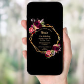 誕生日ブルゴーニュフローラ金ゴールド幾何学的ブラック 招待状