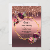 誕生日ブルゴーニュ花模様グリッター幾何学 招待状 (正面)