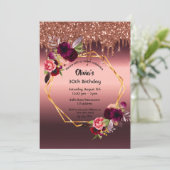 誕生日ブルゴーニュ花模様グリッター幾何学 招待状 (スタンド正面)