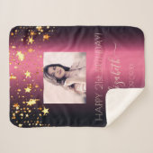 誕生日ブルゴーニュ金ゴールド星ピンク写真 シェルパブランケット (正面(横))