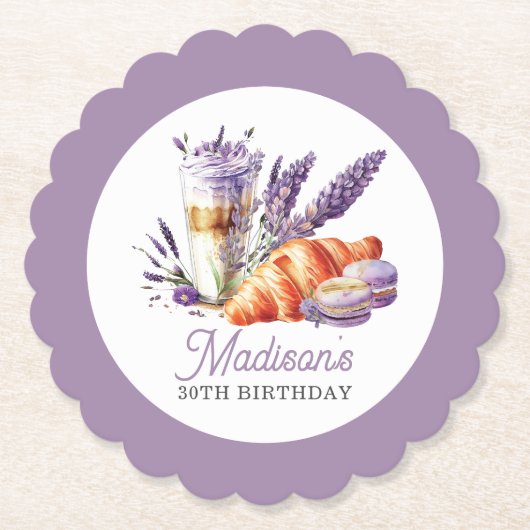 誕生日ブルンチウォーターカラーマカロンとクロワッサン ペーパーコースター (正面)