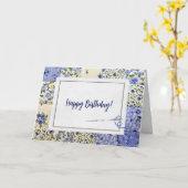 誕生日ブルーキルト針カード カード (黄色い花)