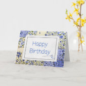 誕生日ブルーキルト針付き カード (黄色い花)