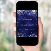 誕生日ブルーシルバーグリッターパーティー歓迎 ポスター