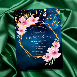 誕生日ブルースカイムーンスターピンク花模様 ポストカード