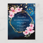 誕生日ブルースカイムーンスターピンク花模様 ポストカード (正面)