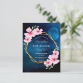 誕生日ブルースカイムーンピンク花模様 ポストカード (スタンド正面)