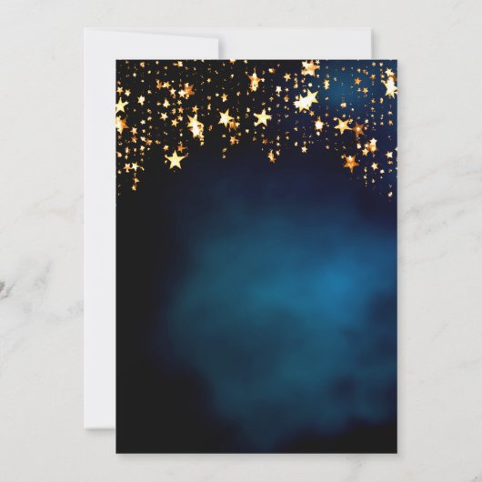 誕生日ブルースカイ星金ゴールドジオピンクフローラ 招待状 (裏面)