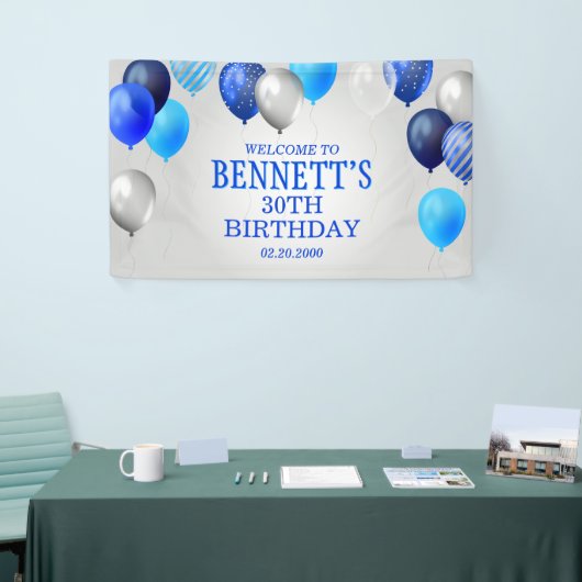誕生日ブルーバルーンのバナー 横断幕 (トレードショー)