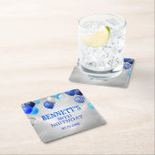 誕生日ブルーバルーンナプキン スクエアペーパーコースター (インサイチュ)