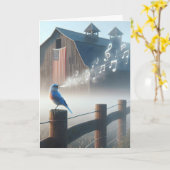 誕生日ブルーバードモーニングミストで歌う カード (黄色い花)