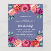 誕生日ブルーピンクのフローラ予算の招待 チラシ (正面)