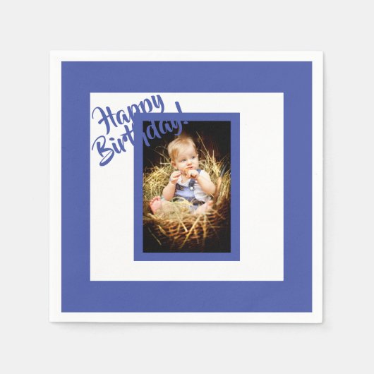 誕生日ブルーフォトボーイ スタンダードカクテルナプキン (正面)