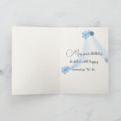 誕生日ブルーフラワーオンアイボリー抽象芸術 カード (内部)