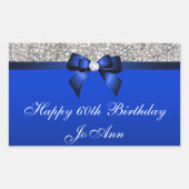 誕生日ブルーボウシルバーシークイン 長方形シール (正面)