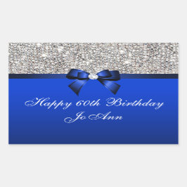 誕生日ブルーボウシルバーシークイン 長方形シール