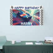 誕生日ブルーレーシングカーバナー 横断幕 (トレードショー)