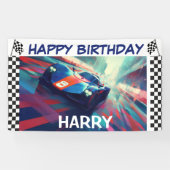 誕生日ブルーレーシングカーバナー 横断幕 (横)