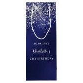 誕生日ブルー白グリッターダストモノグラム ワインギフトバッグ (裏面)