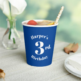 誕生日ブルー白名前をカスタムすると数字 紙コップ