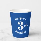 誕生日ブルー白名前をカスタムすると数字 紙コップ (裏面)