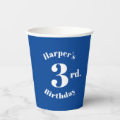 誕生日ブルー白名前をカスタムすると数字 紙コップ (正面)