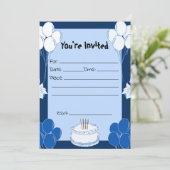 誕生日ブルー空白の招待状の入力 招待状 (スタンド正面)